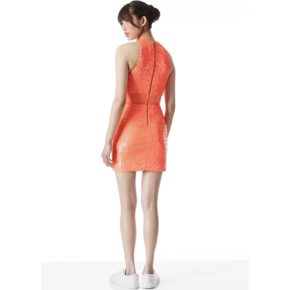 Alice + Olivia Cara Orange Sequin Cutout Mini Dress NWT Size 2 Party - Picture 2 of 5